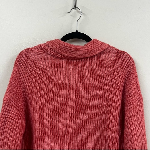 Talbots Shawl Collar Shaker Stitch Coral Sweater - Picture 9 of 11